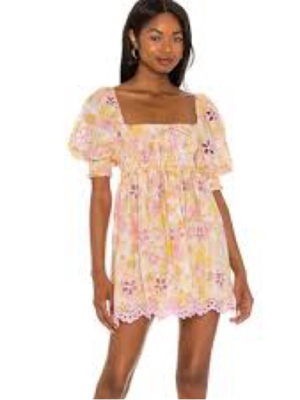 FOR LOVE & LEMONS x REVOLVE Claire Puff Sleeve Eyelet Floral Mini Dress Pink Ye